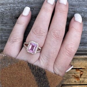 4.5 carat pink morganite emerald cut in 10k rose gold size 6.5